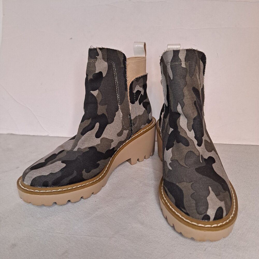 Nicole Miller New York Womens 7.5 Pocas Ankle Boots Camo Fabric Lug Sole